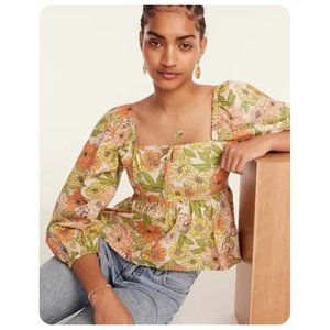 J. Crew Floral Peasant Top - Green and Orange